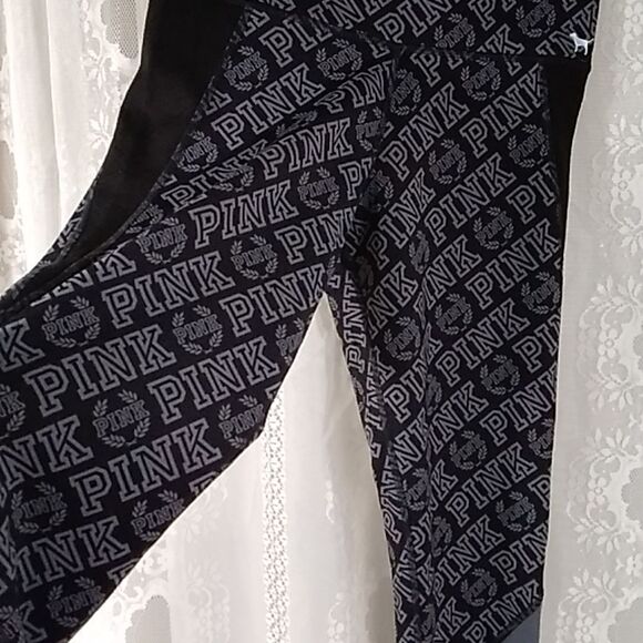 Pink Victoria Secret Pink Pants Women's Black Grey Reversible Leggings Stretch - Picture 4 of 12